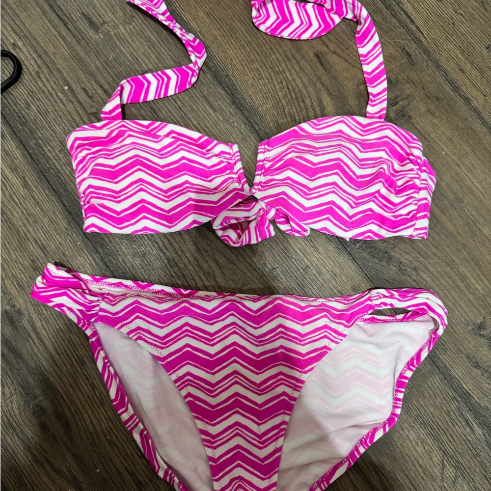 Pink and White Chevron Bikini Set